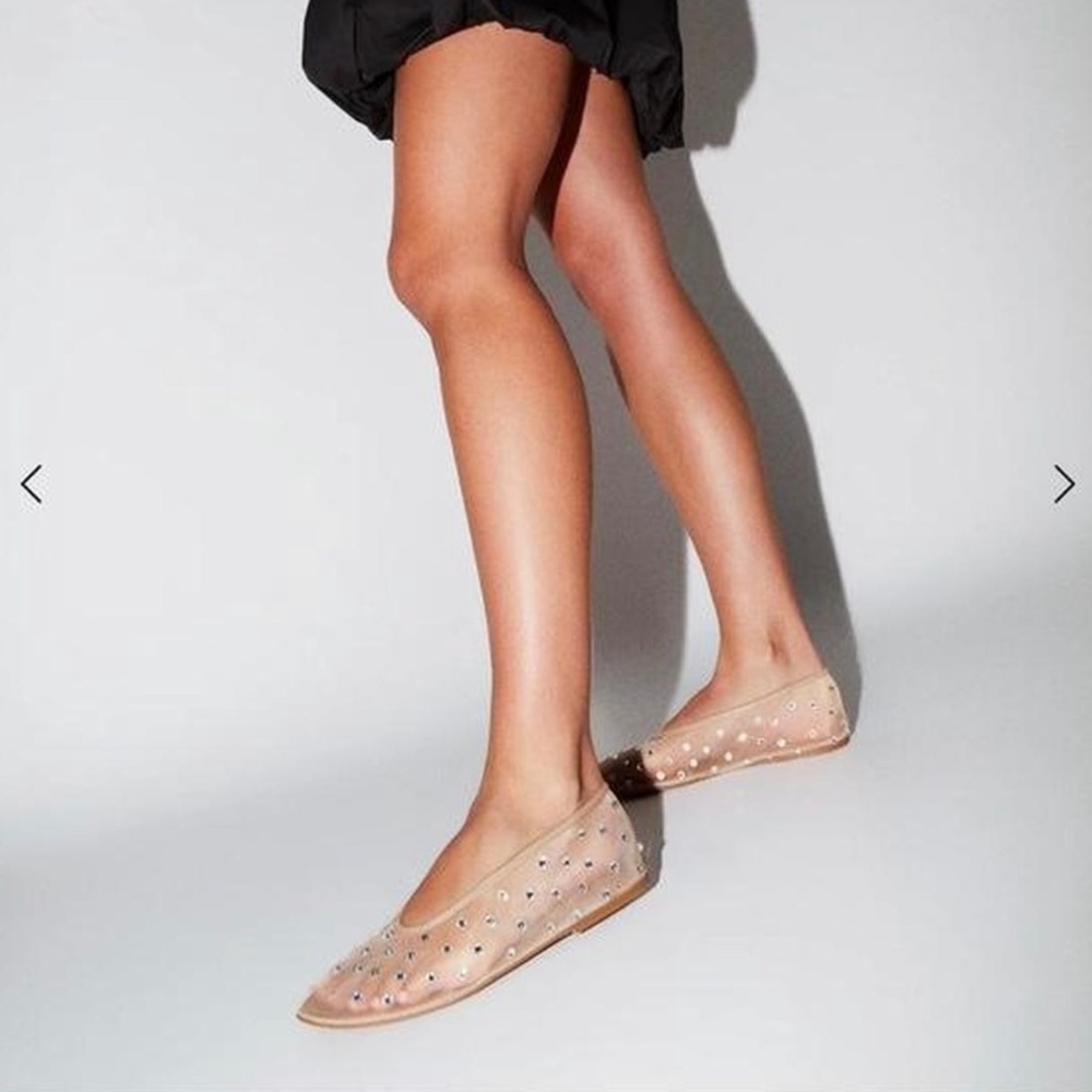 Tony Bianco Milo Beige Mesh Ballet Flat Crystals